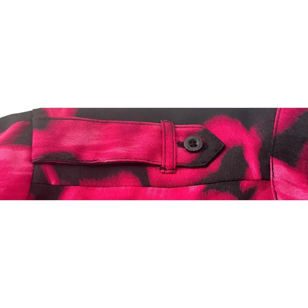 CALVIN KLEIN LONG SLV BUTTON UP V-NECK BLOUSE, WOMENS, XL-HOT PINK & BLACK ABSTR - Picture 8 of 12